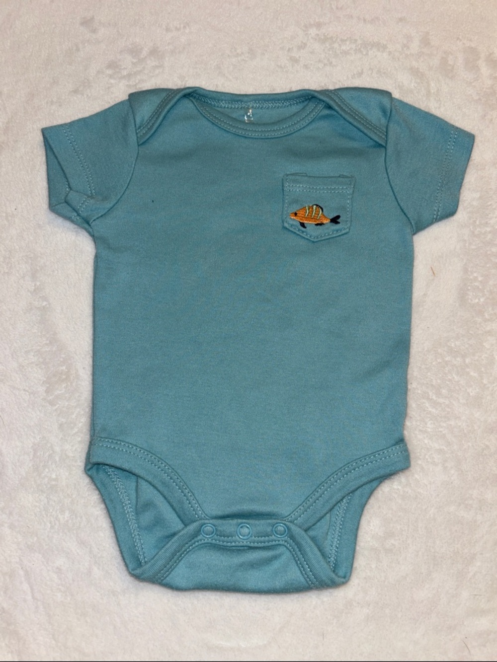 (3 $10) chick pea Teal Baby One-Piece Bodysuit with Fish Pocket baby boy